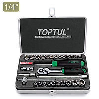 TOPTUL GCAD2902 DR. 6PT Socket Set (29 pcs; 1/4''; Satin)