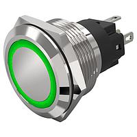 EAO 82-6151.1135 Anti-Vandal 82-6151.1135.Illuminated pushbutton.momentary.22 mm.stainless steel.flush/flat.ring.green.110 V.soldering terminal