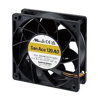 Sanyo Denki 9ADAW1201P1H001 Fan AC, DC Axial Fan, 120x120x38mm, 100-240VAC, Splash Proof, Rib, Tach/PWM, IP68