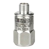 Amphenol Wilcoxon LPA100T Acceleration Sensor Modules Top exit, low power, low voltage sensor for wireless and battery operation, M12 connector, 1/4-28 mounting stud, 50 mV/g, +/-5% sensitivity tolerance, 25 g full-scale; temperature output: 10.9 mV/C (-40C to 120C)