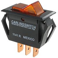 Carling Technologies LTA105-TR-BXHC2 Rocker Switches Mini Tippette Rocker Switch Single Pole Illuminated, 5A 250VAC, 10A 125VAC, 1/2HP, OFF-NONE-ON, Wire Lead, Red Actuator