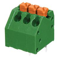 Same Sky (formerly CUI Devices) TBL002A-350-03GR-2OR Fixed Terminal Blocks Terminal block, screwless, 3.50, 45, 3 poles, green w orange tab