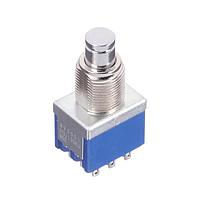 Nidec Components 8Y3021-Z Sealed 3PDT, ON-(ON), pushbutton, 15/32"-32 threaded bushing, solder lug terminals, 6A @ 125V AC