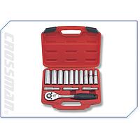 Crossman 87-010 15 Pcs. 1/2 inch Drive Metric Socket Set-Blow Mold Box ( 13 deep drive sockets , 1 drive)