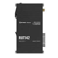 Teltonika RUT142000000 Routers Industrial Ethernet Router, RS232 serial interface, 2 x Ethernet ports, DIN rail, and an industrial 3-pin connector, RutOS, Wi-Fi 4, Modbus, DLMS, DNP3, and OPC UA, RMS.