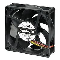 Sanyo Denki 9GA0812P4J0011 Axial DC Axial Fan, 80x80x25mm, 12VDC, Low Power, Ribless, Tachometer, PWM