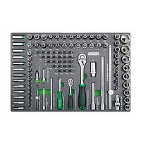 TOPTUL GEDB117 Dr.  6PT Flank Socket Set Satin Chrome EPE Tray+Color Box (111PCS, 1/4" & 1/2")