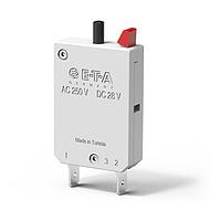 E-T-A Circuit Breakers 127-F-P10-H-KF-1A Circuit Breakers Single pole thermal circuit breaker with push-to-reset, tease-free, trip-free, snap action mechanism (R-type TO CBE to EN 60934; M-type when fitted with optional manual release feature). Available in versions for plug-in or integral m