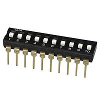 Same Sky (formerly CUI Devices) DS04-254-1L-10BK DIP Switches DIP Switch, SPST, 2.54 pitch, Raised actuator, long pin, 10 position, Black