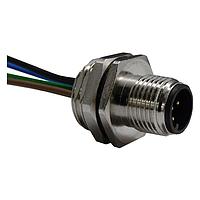 Stewart Connector SS-12000-010 Straight M12 A-Code Connector Male Front Panel Mount Receptacle with 0.5M Leads 5 Contact