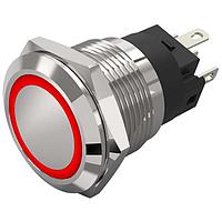 EAO 82-5551.1113 Anti-Vandal 82-5551.1113.Illuminated pushbutton.momentary.19 mm.aluminium natural.flush/flat.ring.red.12 V.soldering terminal