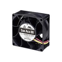 Sanyo Denki 9HV0812G10011 Axial Fan, 80x80x38mm, 12VDC, 131CFM, High Static Pressure, Ribless, Ball, Tach
