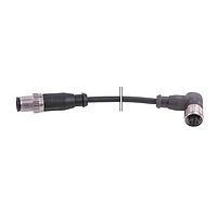 HARTING 2134B084491020 Sensor Cables / Actuator Cables M12 A-code Double Ended Overmolded Cable Assembly, 4pin, straight male to angled female, Black, w/ LED, 2.0m