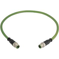 HARTING 21349292477060 Sensor Cables / Actuator Cables M12 D-code Double Ended Overmolded Cable Assembly, 4pin, straight male to straight male, PUR green, 6.0m