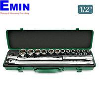 TOPTUL GCAD1510 1/2" DR. 6PT Flank Socket Set (15 pcs, 6PT, Satin)