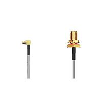 GCT (Global Connector Technology) CABLE 196 RF-0150-A-1 RF Cable Assemblies MMCX R/A plug2SMA (F) BH, R Mt, wO-Ring. 3Ghz. 150mm Wshr-Nut RG178,Brwn. .