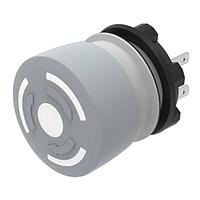 EAO 84-6240.0020 Emergency Stop Switches Stop switch,  22.3 mm,  32 mm, mushroom-head, non illuminative, Grey, Plastic, opaque, round, 2 NC, Maintained, Plug-interminal, 2.8 x 0.5 mm, IP65, according to DIN EN 60529, Twist to unlock, none