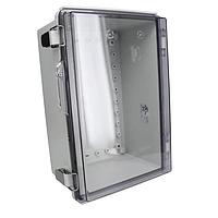 Bud Industries PTQ-11059-C Hinged Cover PC+10% Fiberglass Box, Stainless Steel Latch, Clear Cover (11.8 X 7.9 X 5.9 In)