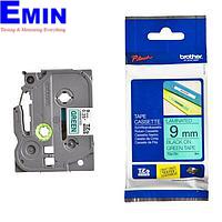 Label printed BROTHER TZE-721 9mm black background with green background