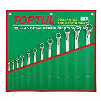 Toptul GAAA1202 45° Offset Double Ring Wrench Set - POUCH BAG - GREEN (Satin Chrome Finished)