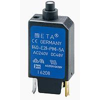 E-T-A Circuit Breakers 1140-E211-P1M1-5A Thermal Overcurrent Miniaturised single pole thermal circuit breaker with push-to-reset tease-free, trip-free, snap action mechanism (R-type TO CBE to EN 60934), integral type.   For lower current ratings see types 104.   Approved to CBE standard EN 6093