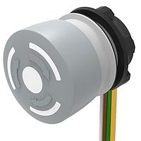 EAO 84-6230.0040 Emergency Stop Switches Stop switch,  22.3 mm,  32 mm, mushroom-head, non illuminative, Grey, Plastic, opaque, 1 NC / 1 NO, Maintained, Flatribboncable 300 mm, IP65, according to DIN EN 60529, Twist to unlock, none