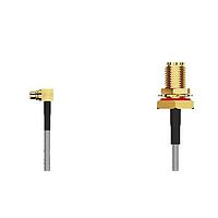 GCT (Global Connector Technology) CAB469RF-0150-A-1 RF Cable Assemblies MMCX R/A plug2SMA (F) BH, R Mt, wO-Ring. 6Ghz 150mm Washer and nut RG178,Brwn. .