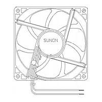 Sunon EF92251S2-1000U-A99 Axial Axial Fan, 92x92x25mm, 12VDC, 45CFM, 0.13"H2O, Sleeve, Wire, Auto Restart