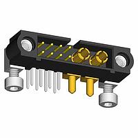 Harwin M80-5L10822M7-02-333-00-000 Power to the Board Datamate 2-Row Mix-Tek Male Horizontal Throughboard Connector, Jackscrews + 5mm hex socket board mount bolts, 8 x 3mm Throughboard signal contacts, 2 x 3.5mm Throughboard Power contacts