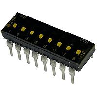 CTS Electronic Components 209-8LPSTF DIP Switches THROUGH HOLE, GOLD DIP SWITCH, 8-POLE, LOW PROFILE ACTUATOR, BOTTOM SEAL, TAPE SEAL, OFF, TUBE PACK