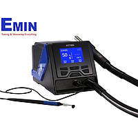 Technician servicing an electronic desoldering station used for PCB rework