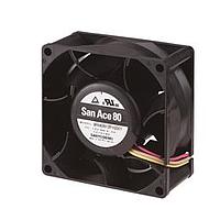 Sanyo Denki 9HVA0812P1G001 Axial Axial Fan, 80x80x38mm, 12VDC, High Static Pressure/Airflow, Ribbed, Tach/PWM