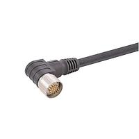 HARTING 21373400D74100 Harting M23 Single Ended Overmolded Cable Assembly, 19pin, male angled, PUR black, 10.0m