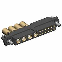 Harwin M80-4C11205F1-04-307-00-000 Power to the Board Datamate 2-Row Mix-Tek Female Crimp Connector, Hexagonal slotted jackscrews, 12 x Small Bore (24-28 AWG) signal contacts, 4 x  2.7mm Crimp Coax