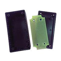Twin Industries B04-8000 Breadboards / Protoboards Black ABS Plastic Project Box with matching plated protoboard; FR4 0.062".  Box Dim = 3.7" x 1.9" x 1.5"