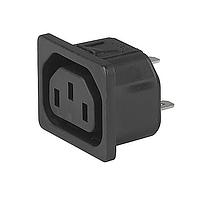 Schurter 3-144-645 Inlets Appliance Outlet, UL 15A/250VAC, Snap-in Mounting, Quick Connect Terminals 4.8 x 0.8 mm, IP30, 1.5 mm Panel Thickness