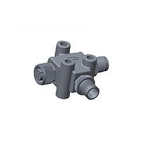 Amphenol LTW TA-A08M-A08M-A08F-01 T-Adapter Circular Metric Connector, T Adaptor, Metal, A Coding, 2A, 08 pins, (End 1) Male Male, (End 2) Male Male, (End 3) Female Female, Screw Thread, IP68 Mated