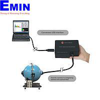 Technician servicing an industrial lighting or LED system used in electrical testing equipment