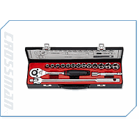 Crossman 87-008 17 Pcs. 1/2 inch Drive Metric Socket Set ( 13 drive sockets 12 point 8-24 mm, 3 drives, 1 metal box)