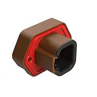 Amphenol SINE Systems ATP15-4PD-BM02 Automotive Connectors 4 Position PCB Receptacle with Flange, Pin, Gold Plated, Self-Threading, Gasket, Potted, Keyed D, Brown