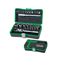 TOPTUL GADW2702 12PT Mini Ratchet Socket & Bit Set (27pcs, 1/4")