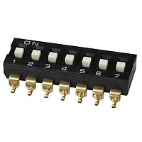 Same Sky (formerly CUI Devices) DS04-254-1-07BK-SMT DIP Switches DIP Switch, SPST, 2.54 pitch, Raised actuator, SMT, 7 position, Black