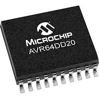 Microchip Technology AVR64DD20T-E/SO MCUs 64KB, 8KB RAM, 20p, 24MHz, MVIO, 12b ADC, ZCD, DAC, 2xUART, SPI, TWI, Ext temp, T&R