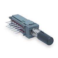 E-Switch PBH4UEEKZXNAGV1RLGR Standard Switches PUSHBUTTON, 100mA 30VDC, 4PDT On-On, Through Hole, Right Angle PC Pin