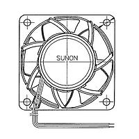 Sunon PSD1206PMBX-A.(2).Z.GN Axial Axial Fan, 60x60x38mm, 12VDC, 69.5CFM, 1.98"H2O, Ball, Wire, Auto Restart