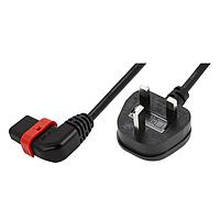 Schaffner IL13P-L-UK1-H05-3100-100 AC Power Cord w/Lock C13+ left-angled, UK plug, H05VV-F, 3x1.00 mm sq., 1 m, Black