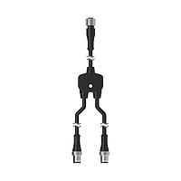 Banner Engineering CSF-M12F51M12M41 Splitter Cables Splitter M12F to M12M and M12M connectors; 5-pin, Non-Shielded, IP68, AWG 22; Black PVC cord, Straight Connectors; Trunk: 0.3 m; Branches: 0.3 m