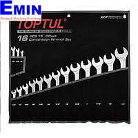 TOPTUL GPBW1601 Offset Super-Torque Combination Wrench Set (15°, 16 pcs)
