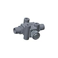 Amphenol LTW TA-A08F-A08M-A08M-01 Circular Metric Connectors Circular Metric Connector, T Adaptor, Metal, A Coding, 2A, 08 pins, (End 1) Female Female, (End 2) Male Male, (End 3) Male Male, Screw Thread, IP68 Mated