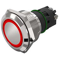 EAO 82-6552.2113 Anti-Vandal 82-6552.2113.Illuminated pushbutton.maintained.22 mm.aluminium natural.flush/flat.ring.red.12 V.screw terminal